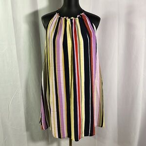 LOFT Colorful Vertical Striped Halter Neck Sleeveless  Swing Dress